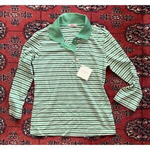 MARBAS NWT Made in Italy‎ Women's S Green Stripe 3/4 Sleeve Polo Shirt